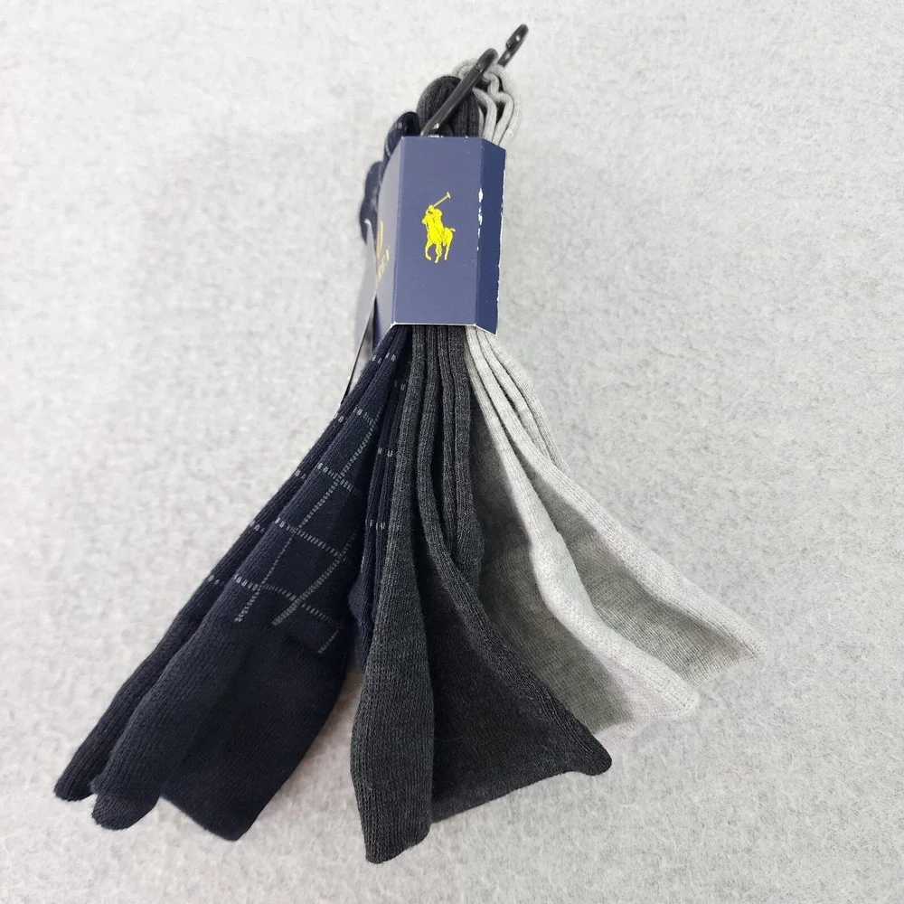 Polo Ralph Lauren Men Size 10-13 Logo Window Pane Solid Navy 3-Pairs Dress Socks